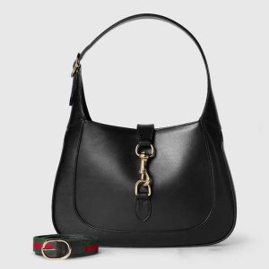 Gucci Women GG Jackie Small Shoulder Bag Black Leather Hook Closure
