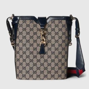 Gucci Women GG Original GG Medium Bucket Bag Beige Blue Canvas