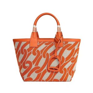 Hermes Unisex Steeple 25 Ecru Tote Bag-Orange H084533CKAB