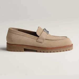 Hermes Women Faubourg Loafer in suede goatskin-Beige
