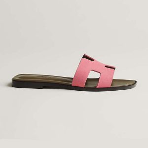 Hermes Women Oran Sandal in Suede Goatskin-Rose