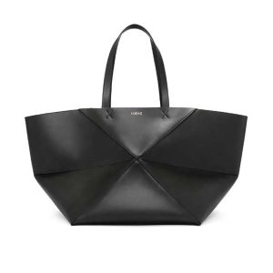 Loewe Men XL Puzzle Fold Tote in Shiny Calfskin-Black