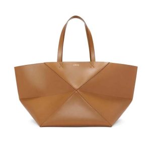 Loewe Men XL Puzzle Fold Tote in Shiny Calfskin-Brown