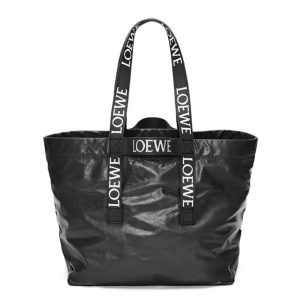 Loewe Unisex Fold Shopper in Paper Calfskin-Black B507X23X01