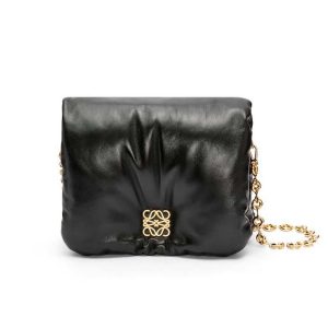 Loewe Women Puffer Goya Bag in Shiny Nappa Lambskin-Black