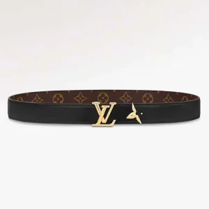 Louis Vuitton Unisex LV Pretty LV 30 MM Reversible Belt Black Brown Monogram Canvas Recto Side