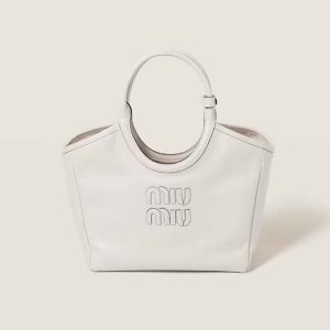 Miu Miu Women IVY Leather Bag with Leather Lettering Logo-White 5BA284