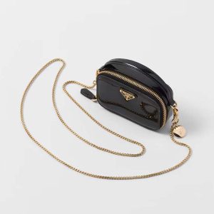 Prada Women Patent Leather Mini-pouch-Black F03KJ