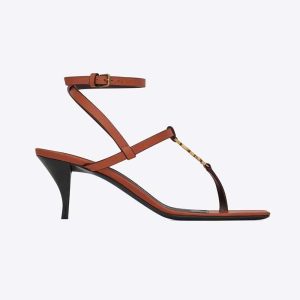 Saint Laurent YSL Women Cassandra Sandals in Smooth Leather-Brown