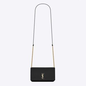 Saint Laurent YSL Women Cassandre Phone Holder with Strap in Smooth Leather-Black