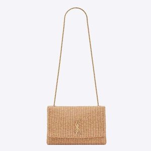 Saint Laurent YSL Women Kate Medium Supple Chain Bag in Raffia-Beige