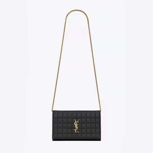 Saint Laurent YSL Women Le Maillon in Quilted Shiny Leather-Black