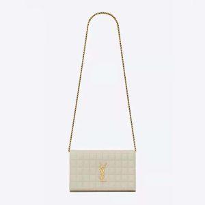 Saint Laurent YSL Women Le Maillon in Quilted Shiny Leather-White