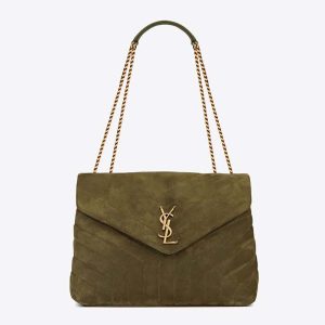 Saint Laurent YSL Women Loulou Medium in Quilted Y Suede-Green