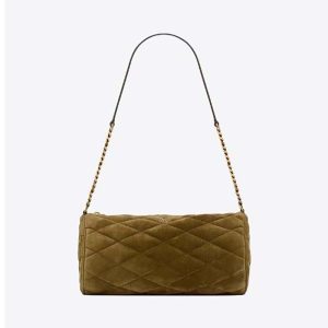 Saint Laurent YSL Women Sade Small Tube Bag in Quilted Suede-Green