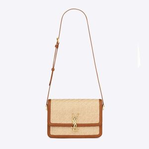 Saint Laurent YSL Women Solferino Medium Satchel in Raffia and Vegetable-Tanned Leather