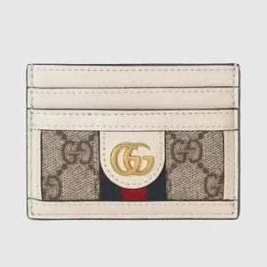Gucci Unisex Ophidia Card Case Beige Ebony GG Supreme Canvas Double G
