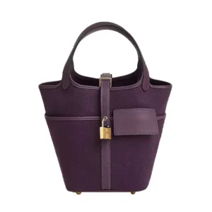Hermes Women Picotin Lock 18 Pockets in Goeran Canvas Leather-Purple