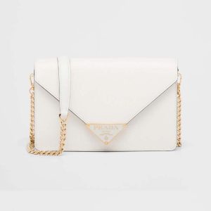 Prada Women Saffiano Leather Shoulder Bag-White