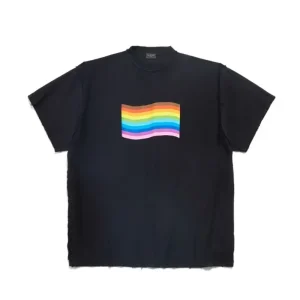 Balenciaga Men Rainbow Flag Inside-Out T-Shirt Oversized in Black Vintage Jersey