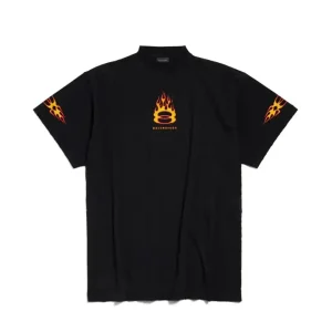 Balenciaga Men Burning Unity T-Shirt Oversized in Black Vintage Jersey