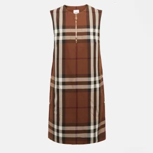 Burberry Women Sleeveless Check Wool Cotton Jacquard Dress