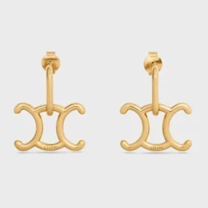 Celine Women Triomphe Lock Earrings in Brass with Gold Finish-Gold