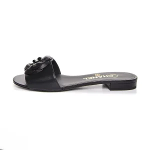 Chanel Women Lambskin Camellia Sandal Mules Black