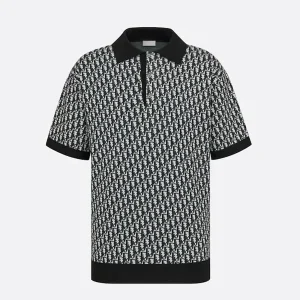 Dior Men Oblique Polo Shirt Beige Blue and Black Cotton Jacquard