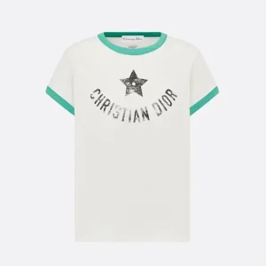 Dior Women Dioriviera T-Shirt Ecru and Aquamarina Cotton Jersey