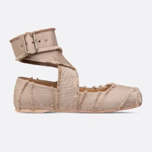 Dior Women Songe Ballet Flat Nude Fringed Grosgrain