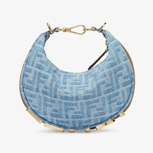 Fendi Women Fendigraphy Mini Light Blue FF Denim Fabric Mini Bag