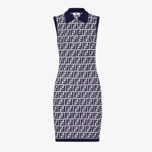 Fendi Women Navy Blue FF Sleeveless Cotton Dress