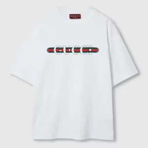 Gucci Women GG Cotton Jersey T-Shirt Print White Crewneck Short Sleeves Oversize Fit