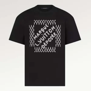 Louis Vuitton LV Women Embroidered Signature Cotton T-Shirt Ribbed Collar Black 1AFJFH