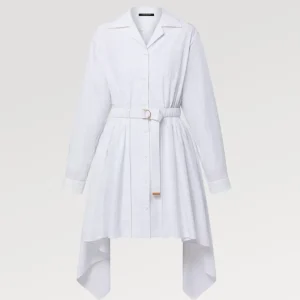 Louis Vuitton Women Monogram Fil Coupé Belted Shirt Dress White