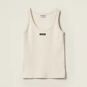 Miu Miu Women Garment-dyed Ribbed Knit Jersey Top