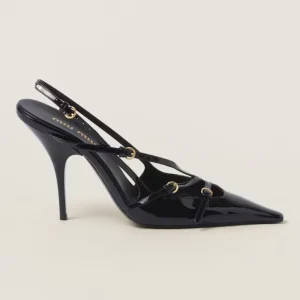 Miu Miu Women Patent Leather Slingbacks Black High Heel with Buckles
