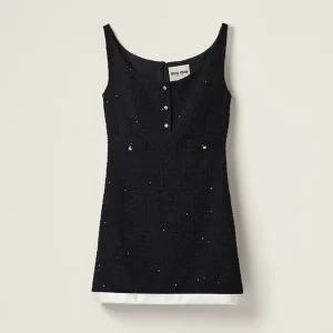 Miu Miu Women Sequined Bouclé Mini-dress in Blacka