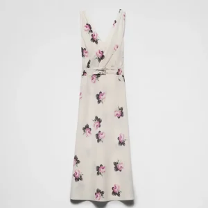 Prada Women Printed Sablé Dress in Ivory P3N06R_1498_F0304