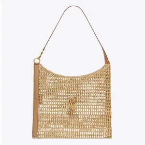 Saint Laurent YSL Women Oxalis in Raffia Crochet and Leather 773984GAAEB9718