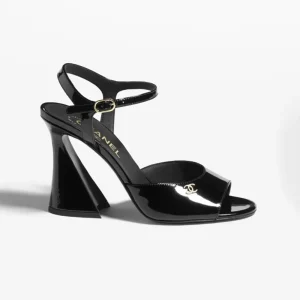 Chanel Women Patent Calfskin Sandals in Black