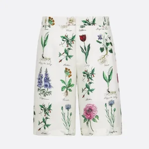 Dior Men Herbarium Illustration Bermuda Shorts in White Silk