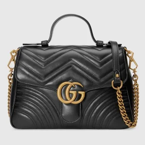 Gucci GG Women GG Marmont Medium Top Handle Bag-Black