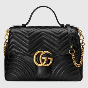 Gucci GG Women GG Marmont Small Top Handle Bag in Black Matelassé Chevron Leather