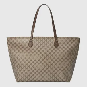 Gucci GG Women Ophidia GG Medium Tote in Beige/Ebony Soft GG Supreme