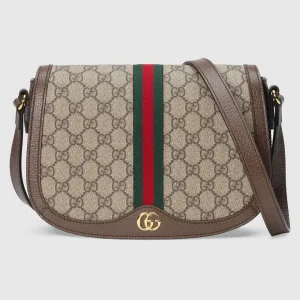 Gucci GG Women Ophidia GG Small Shoulder Bag in Beige/Ebony GG Supreme Canvas