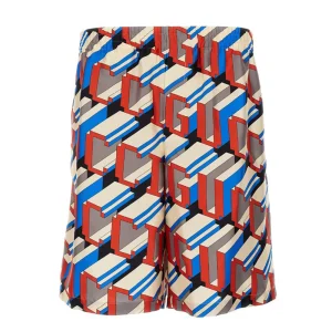 Gucci Men Multicolor Pixel-print Silk Short in Red