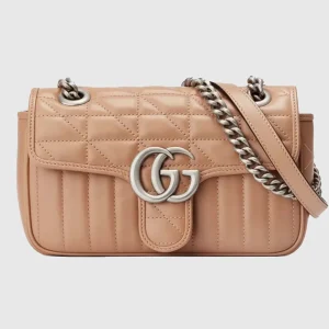Gucci Women GG Marmont Mini Bag Beige Double G Matelassé Leather