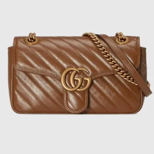 Gucci Women GG Marmont Small Matelassé Shoulder Bag Brown Leather
